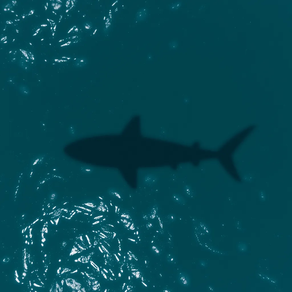 shadow of big shark in the middle of ocean